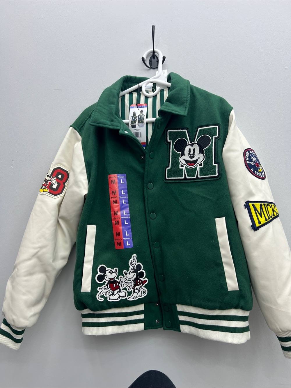 Disney Green and Cream Mickey Varsity Jacket Unisex